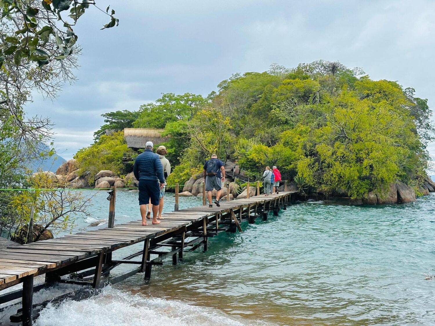 Boardwalk to an island on Lake Malawi